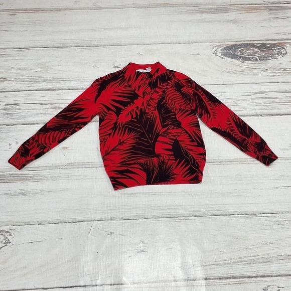 J.A. Higgins Sweater Crew Neck Lambswool Floral Red Black Size Medium M - Picture 11 of 15